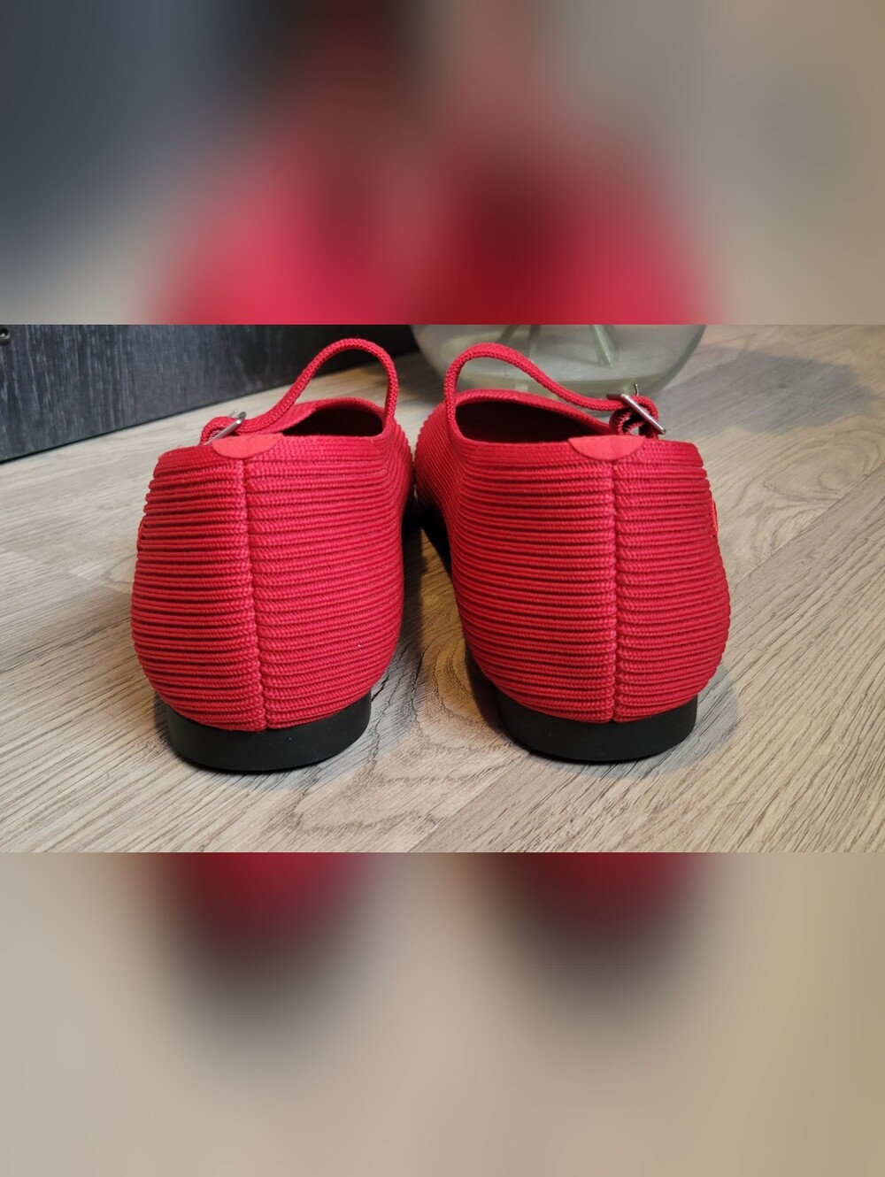 Vivaia Margot Mary Jane Buckle Square-Toe V-Cut Ruby Red Flats, US 9.5 EU 41 - Picture 6 of 16